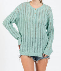 Heyson - Open Knit Front Button Sweater