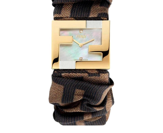 Fendi - Women's Fendimania Baguette Pearl Dial Monogram Satin Watch
