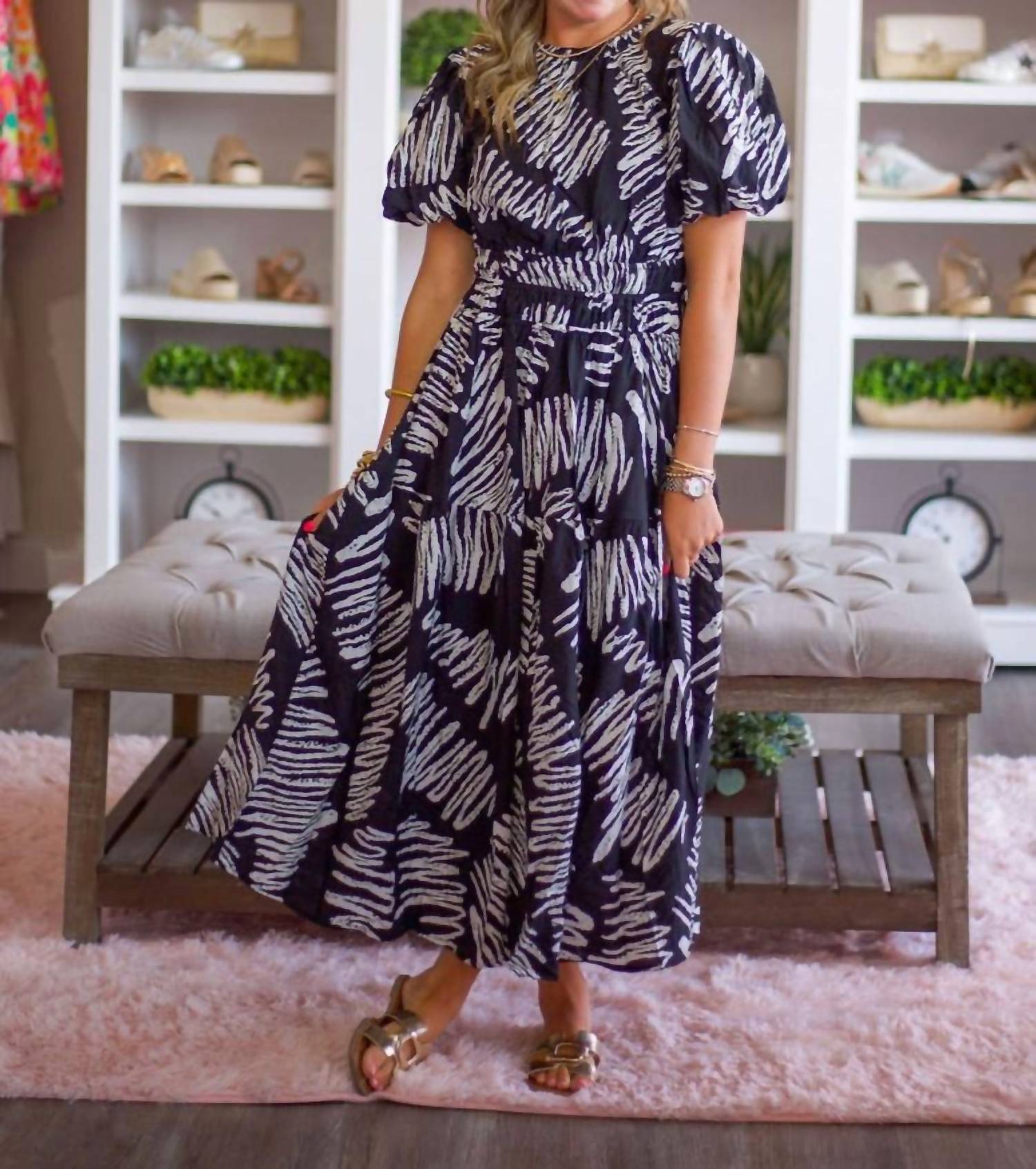 Thml - Printed Puff Sleeves Long Dress