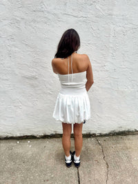 LUCY PARIS Melissa With Rose Applique Mini Dress in white - women's dress - detail view