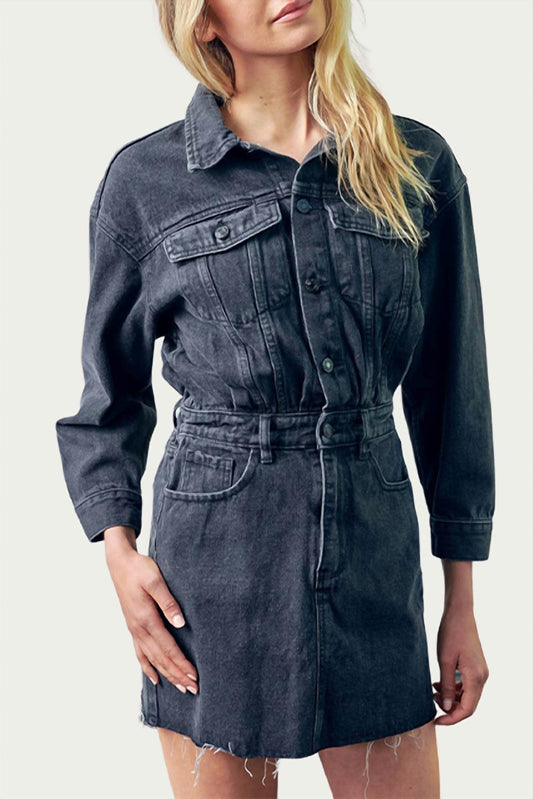 DENIM RAW-EDGE MINI DRESS