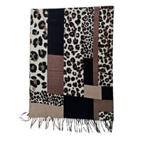 COCO + CARMEN Women's Leopard Block Print Fringe Scarf in brown - women's scarf