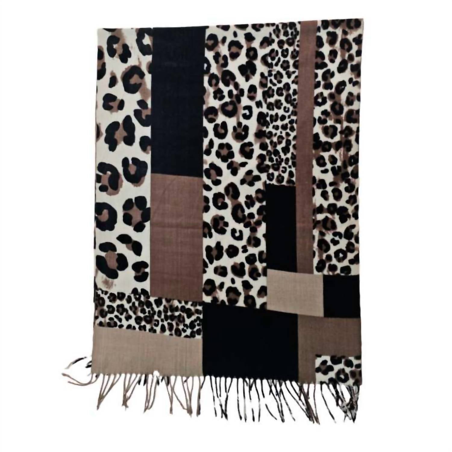 COCO + CARMEN Women's Leopard Block Print Fringe Scarf in brown - women's scarf
