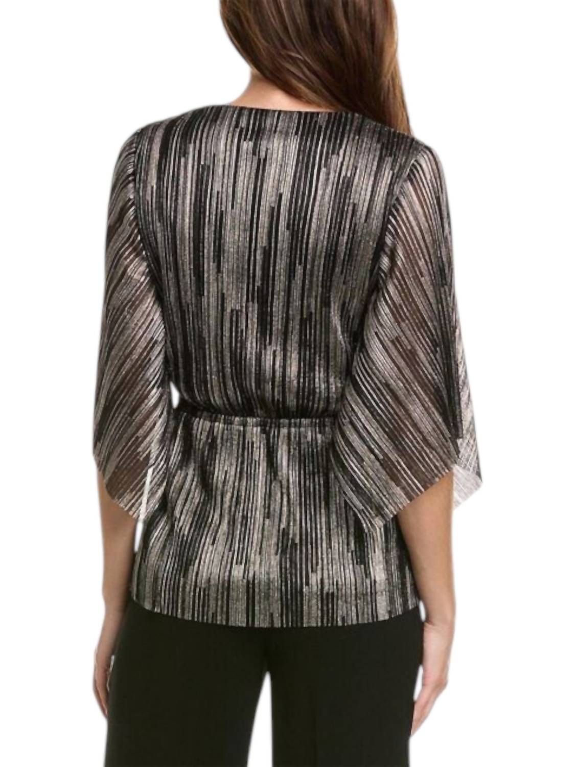 Joseph Ribkoff - Metallic Belted V-neck Pullover