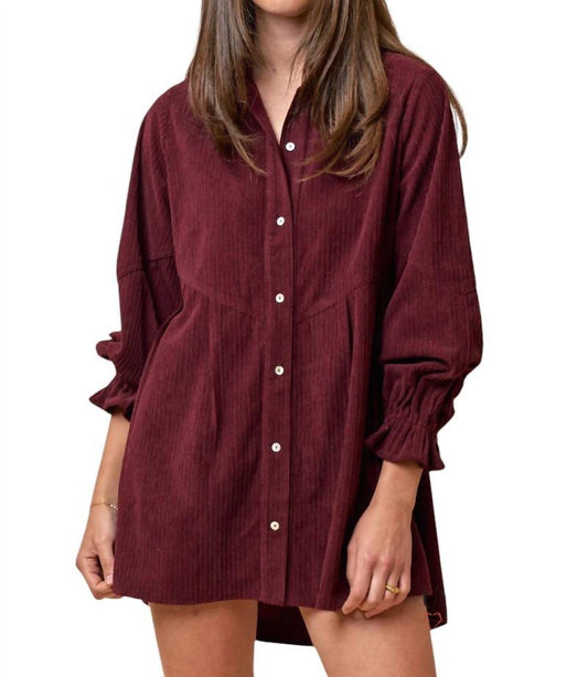 Lalavon - Allison Corduroy Button Up Shirt Mini Dress