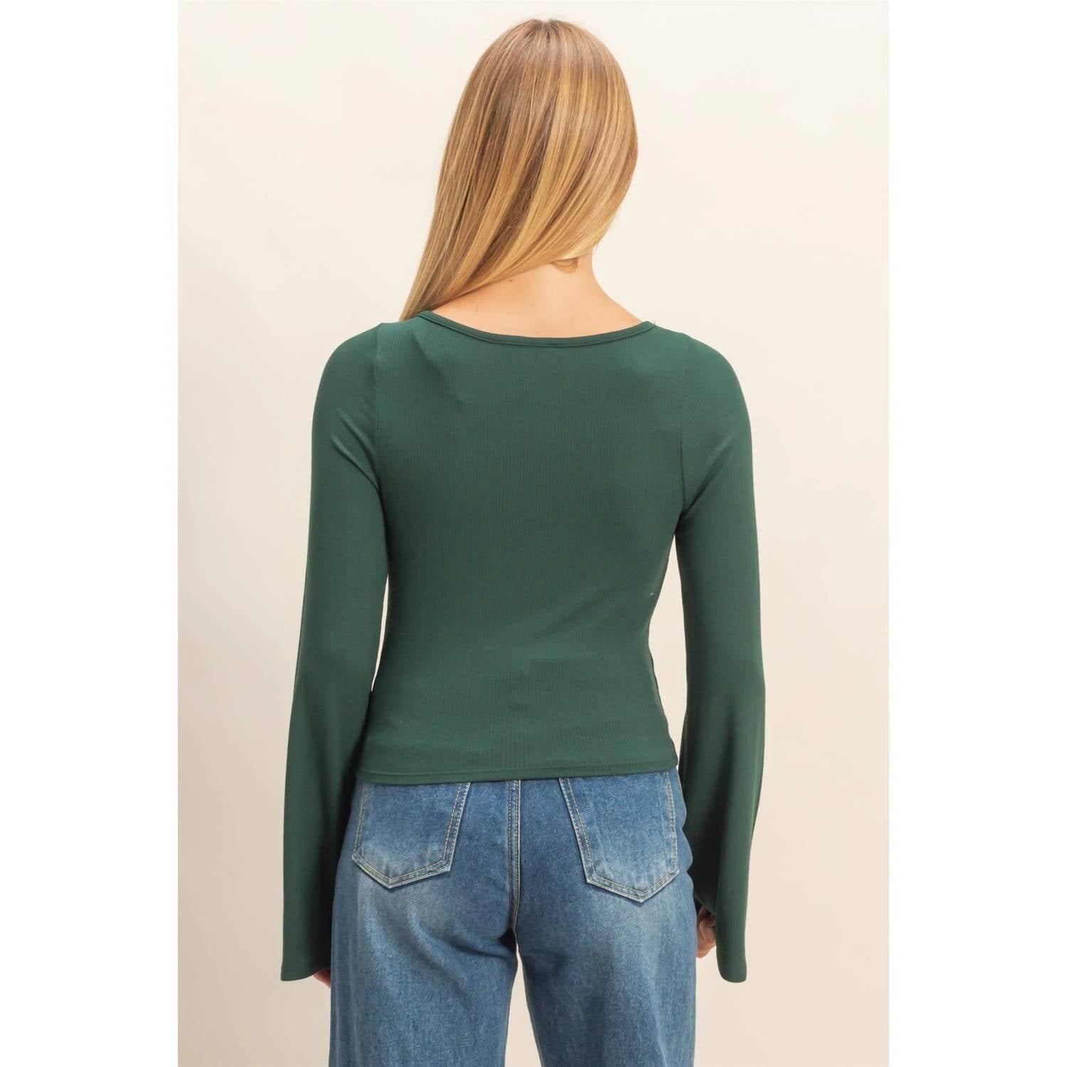 Hyfve - Everly Long Bell Sleeve Ribbed Knit Top