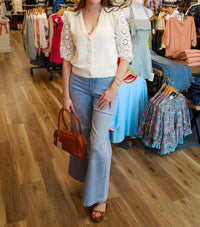Fate CROCHET 3/4 BUBBLE SLEEVE CARDIGAN in white - women's cardigan - alternate view