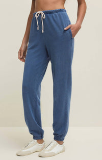Z Supply Women's Downtown Knit Denim Jogger Pants in blue - women's pants - detail view