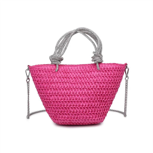 Urban Expressions - Women's Rhinestone Handle Straw Mini Tote Bag