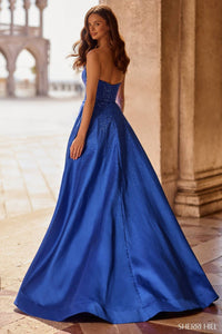 Sherri Hill Strapless A-line Hot Fix Gown With Slit in royal - women's dress - alternate view