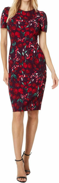 CALVIN KLEIN Floral Short-sleeve Sheath Dress in burgundy - women's dress - alternate view