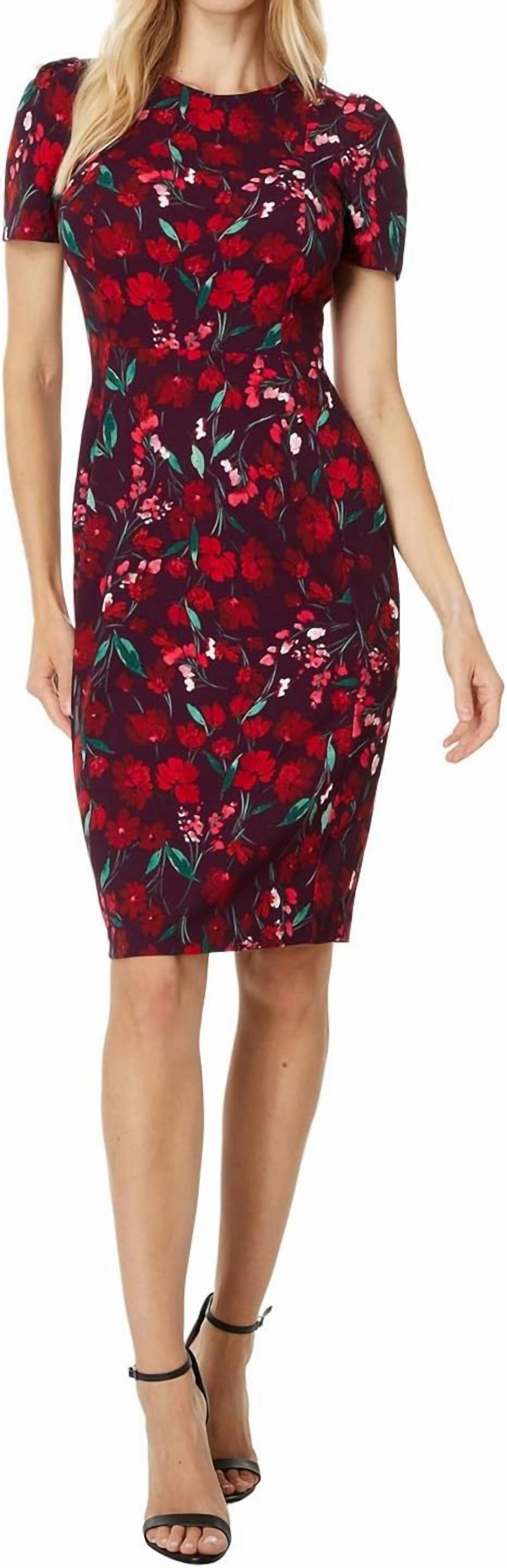 CALVIN KLEIN Floral Short-sleeve Sheath Dress in burgundy - women's dress - alternate view
