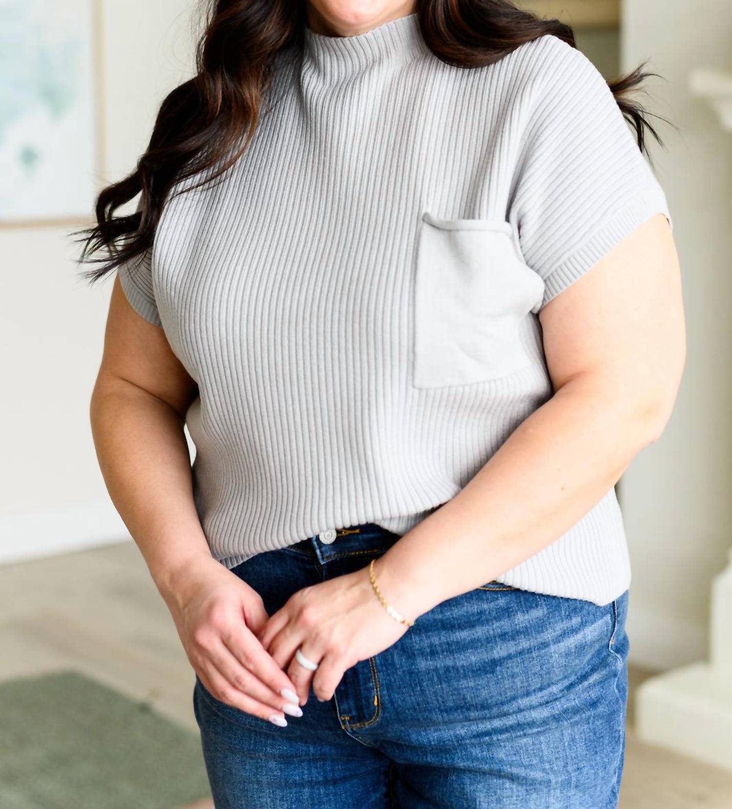 One Eleven North - This Little Life Mock Neck Short Sleeve Sweater