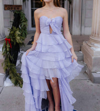 Sherri Hill Strapless Chiffon Prom Dress in lilac - women's dress - detail view