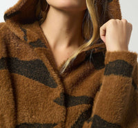 Joseph Ribkoff - Feather Yarn Animal Jacquard Hooded Coat