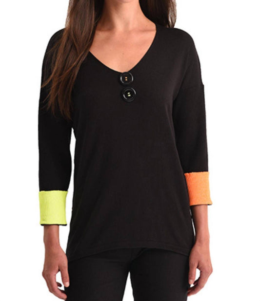 Neon Cuff V-Neck Top