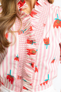 Karlie - Stripe Poppy Ruffle Button Up Top