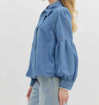 entro Martina Balloon Sleeve Button Down Tencel Shirt in chambray - women's shirt - alternate view