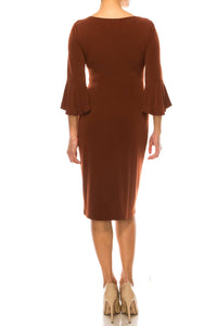 Connected Apparel - 3/4 Bell Sleeve Sheath Dress