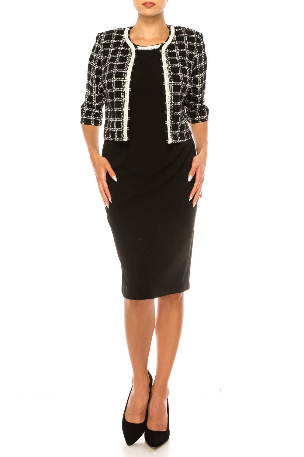 Maya Brooke - Checkered Print Two-piece Jacket Dress