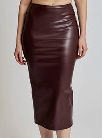 LBLC THE LABEL Eddie Faux Leather Skirt in burgundy - women's skirt