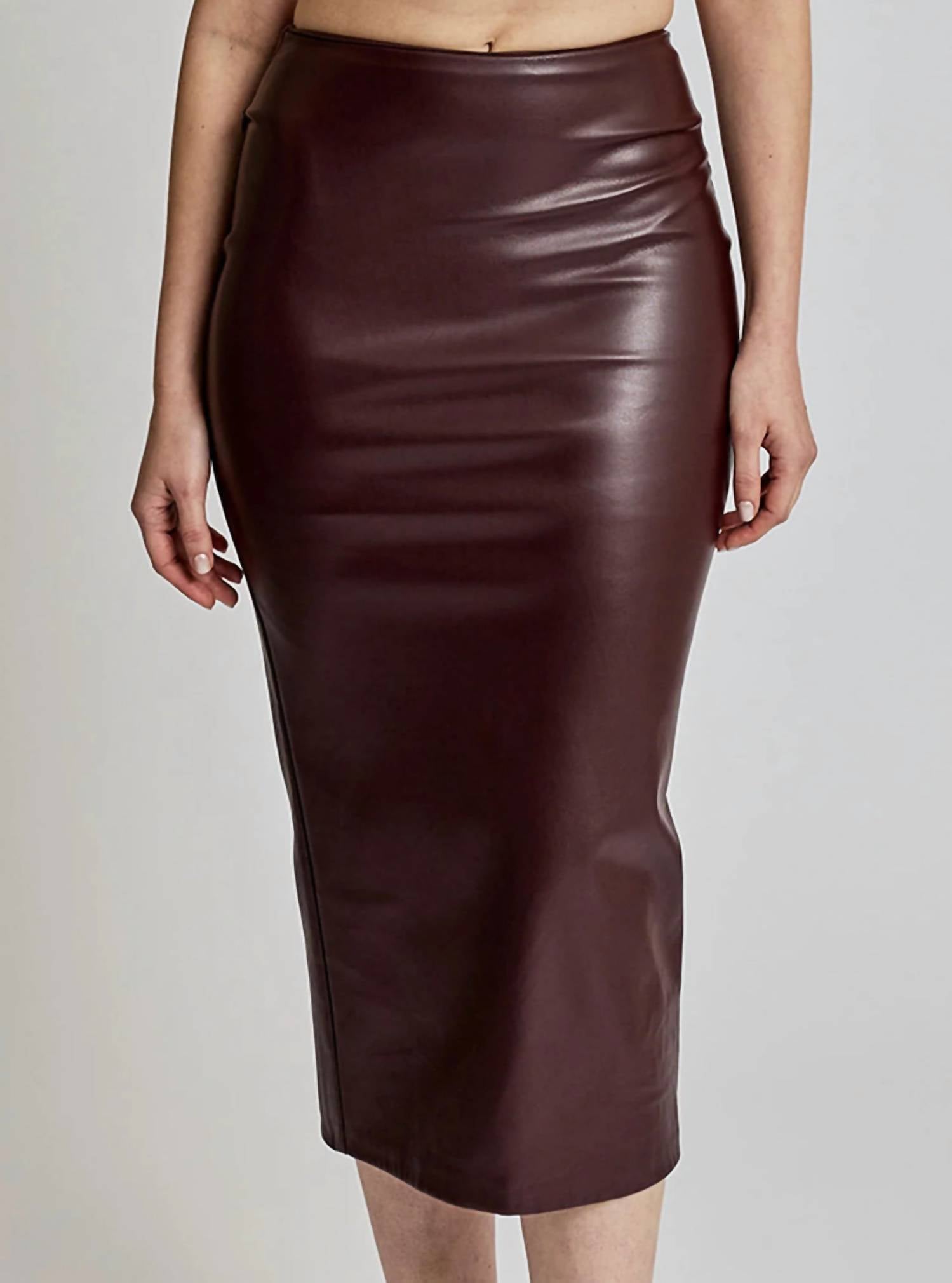LBLC THE LABEL Eddie Faux Leather Skirt in burgundy - women's skirt