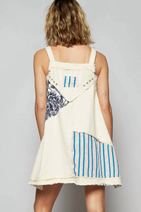 POL Floral Print Contrast Twill Mini Dress in oatmilk - women's dress - detail view