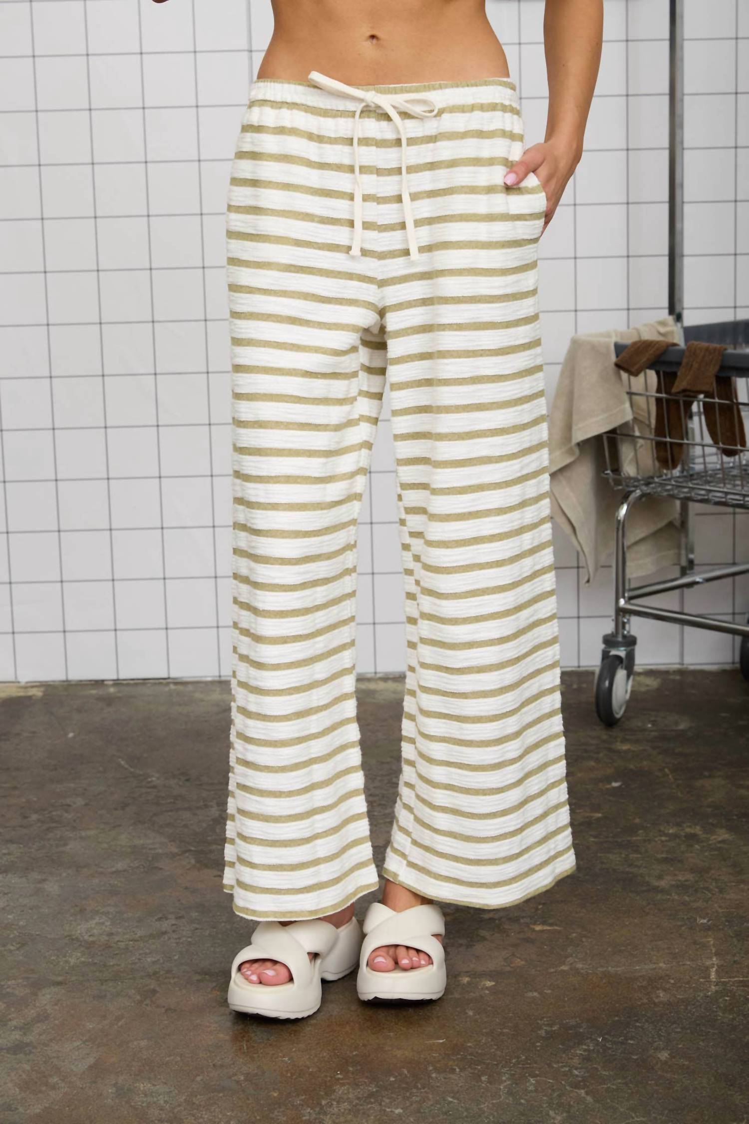 Joa - Stripe Drawstring Wide Leg Knit Lounge Pants
