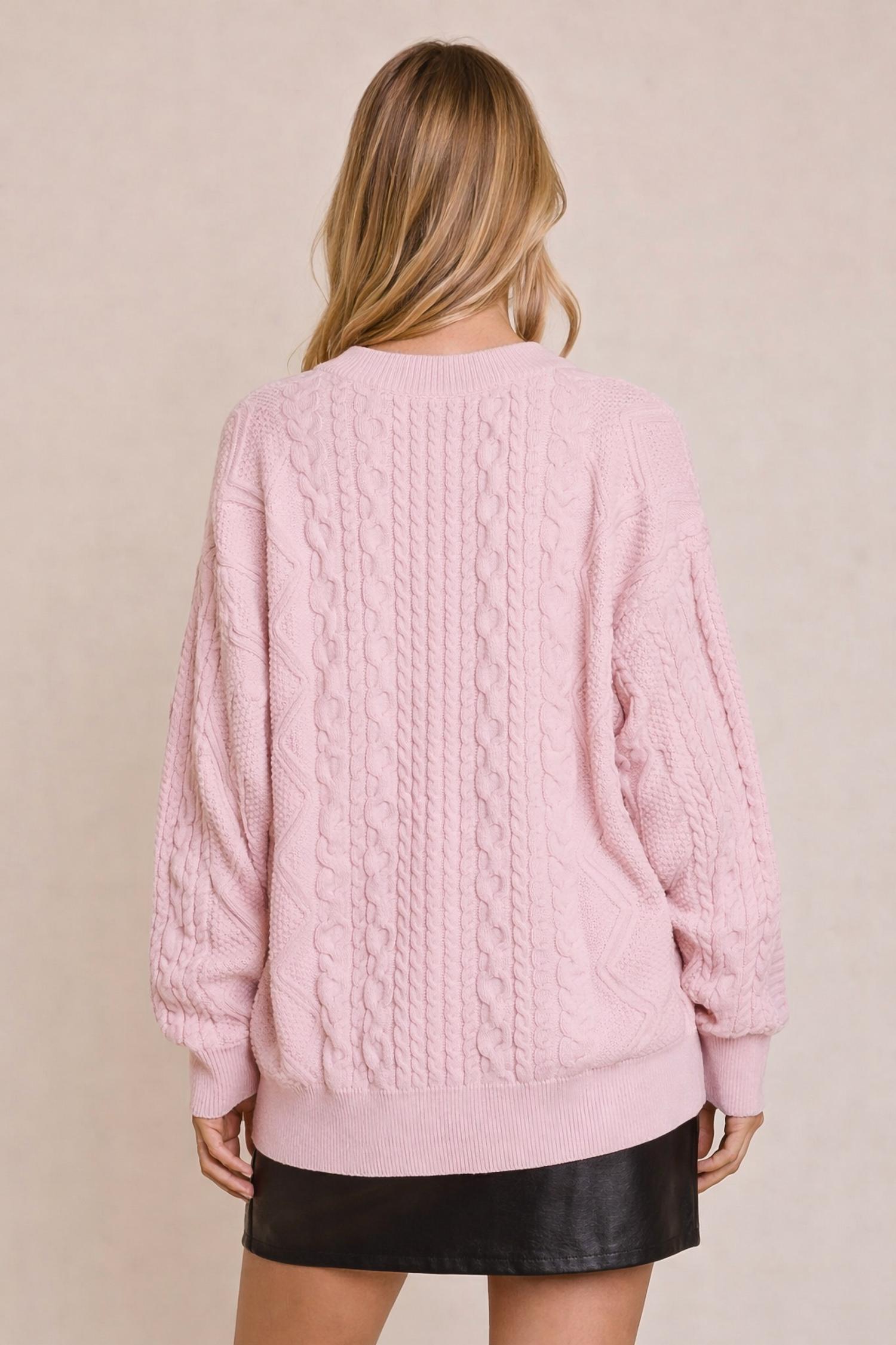 LE LIS Pretty In Bows Knit Cardigan in bows knit cardigan in pink - women's cardigan - detail view