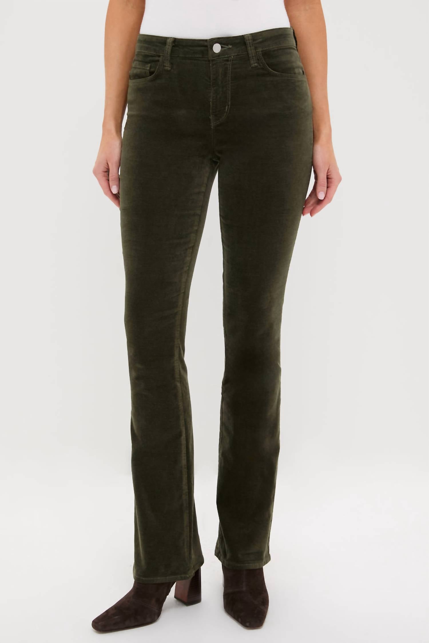 L'Agence Stevie High-rise Straight-leg Jeans in deep olive velvet - women's jeans