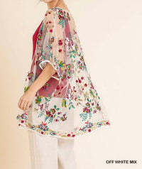 Umgee - Floral Embroidered Sheer Mesh Kimono