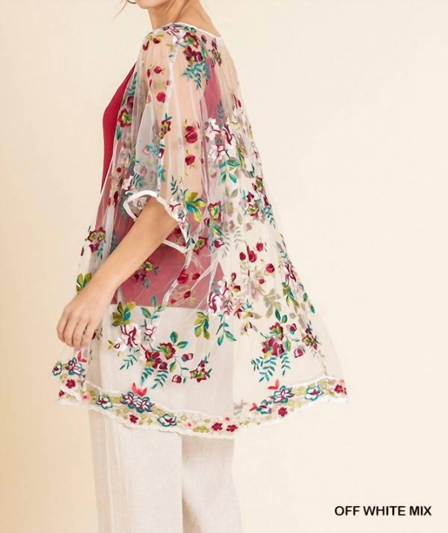 Umgee - Floral Embroidered Sheer Mesh Kimono