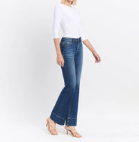 VERVET BY FLYING MONKEY Snowdrop High Rise Trouser Hem Bootcut Jeans in medium wash - women's jeans - detail view