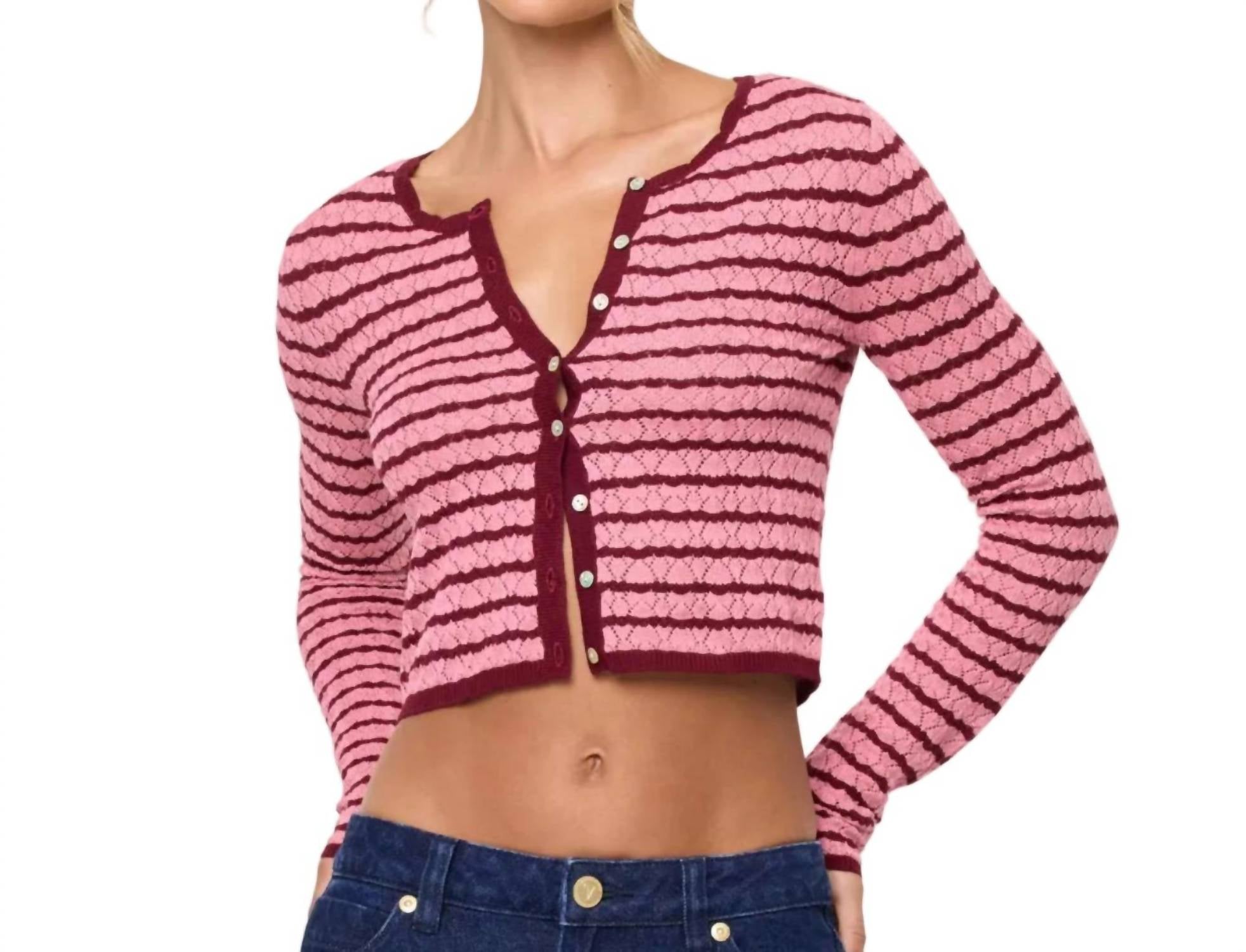 L*SPACE Women's Rosalie Cardigan in strawberry stripe - women's cardigan