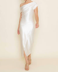 Fore Collection - Joan Pearl Draped Asymmetrical Midi Dress