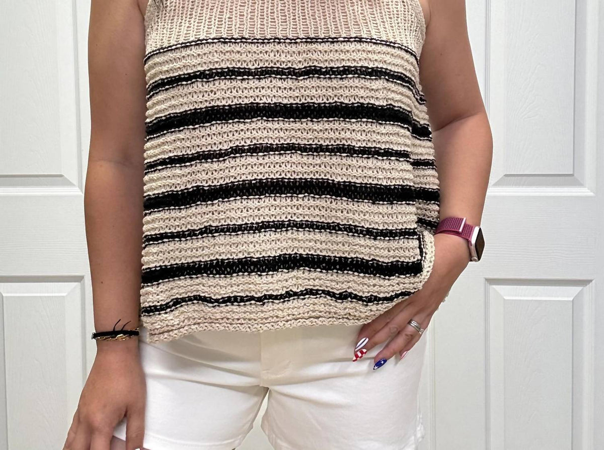 Sew In Love - Relaxed Fit Striped Crochet Knit Tank