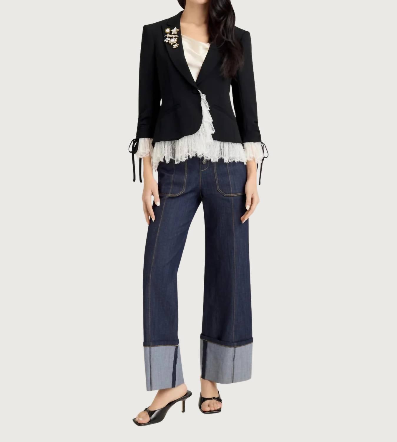 cinq a sept Le Petit Roxie Blazer in black ivory - women's jacket