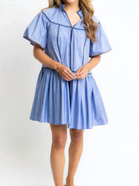 Karlie - V-neck Contrast Trim Tier Dress