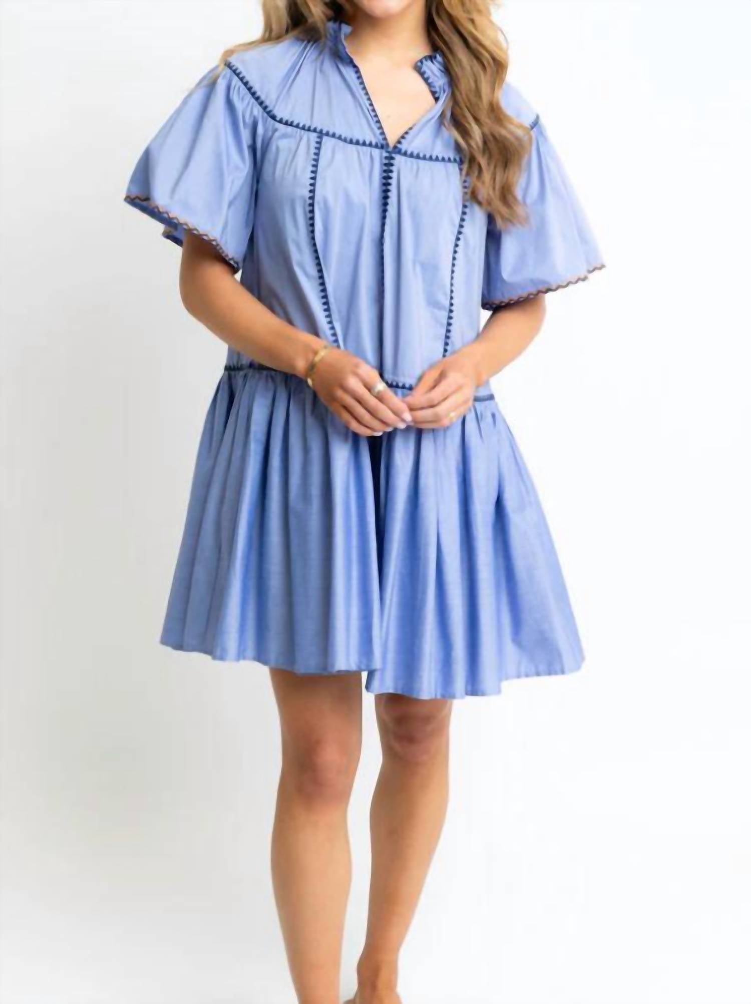 Karlie - V-neck Contrast Trim Tier Dress