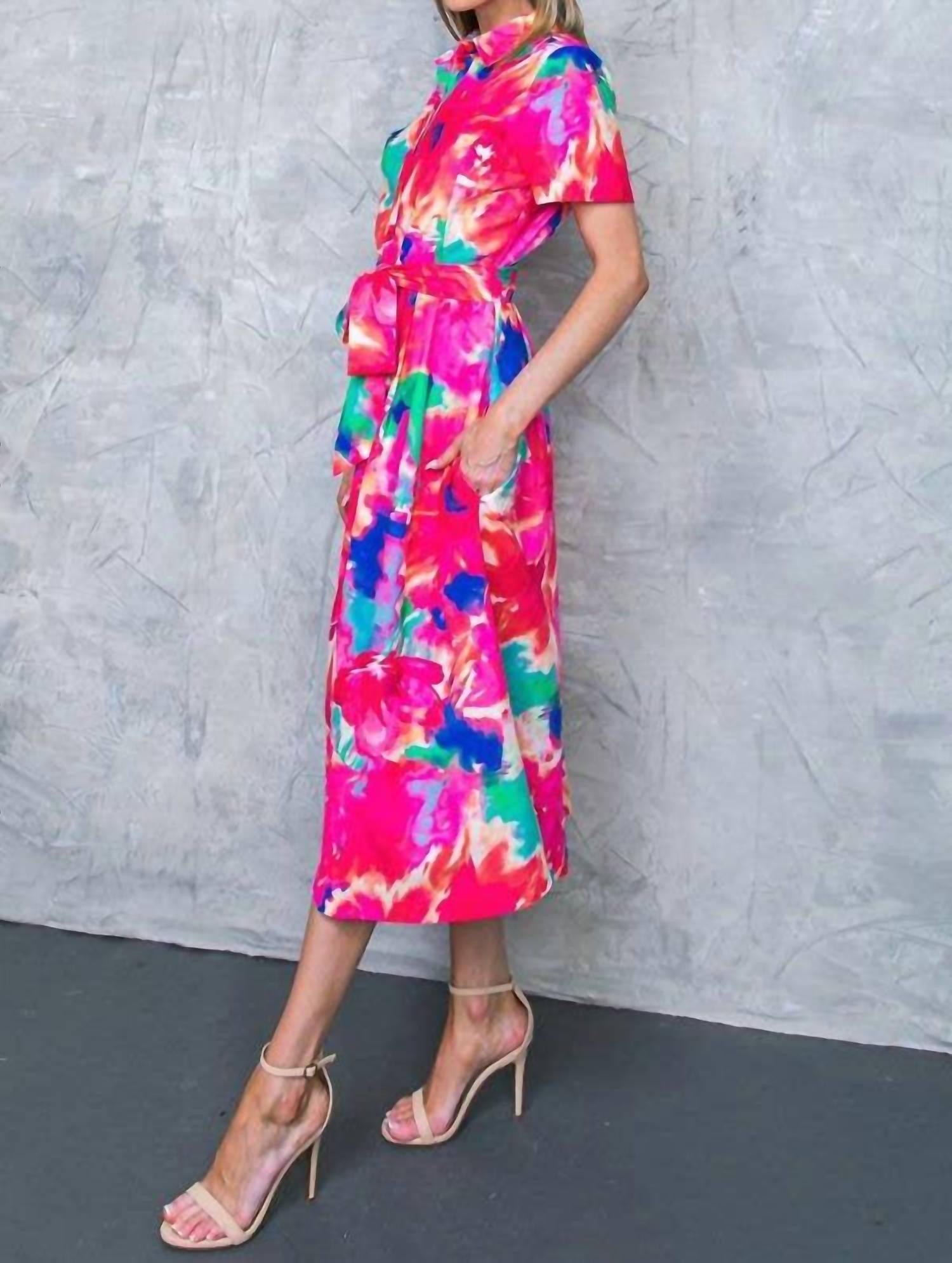 FLYING TOMATO Escape To Paradise Midi Dress in red blue - women's dress - detail view