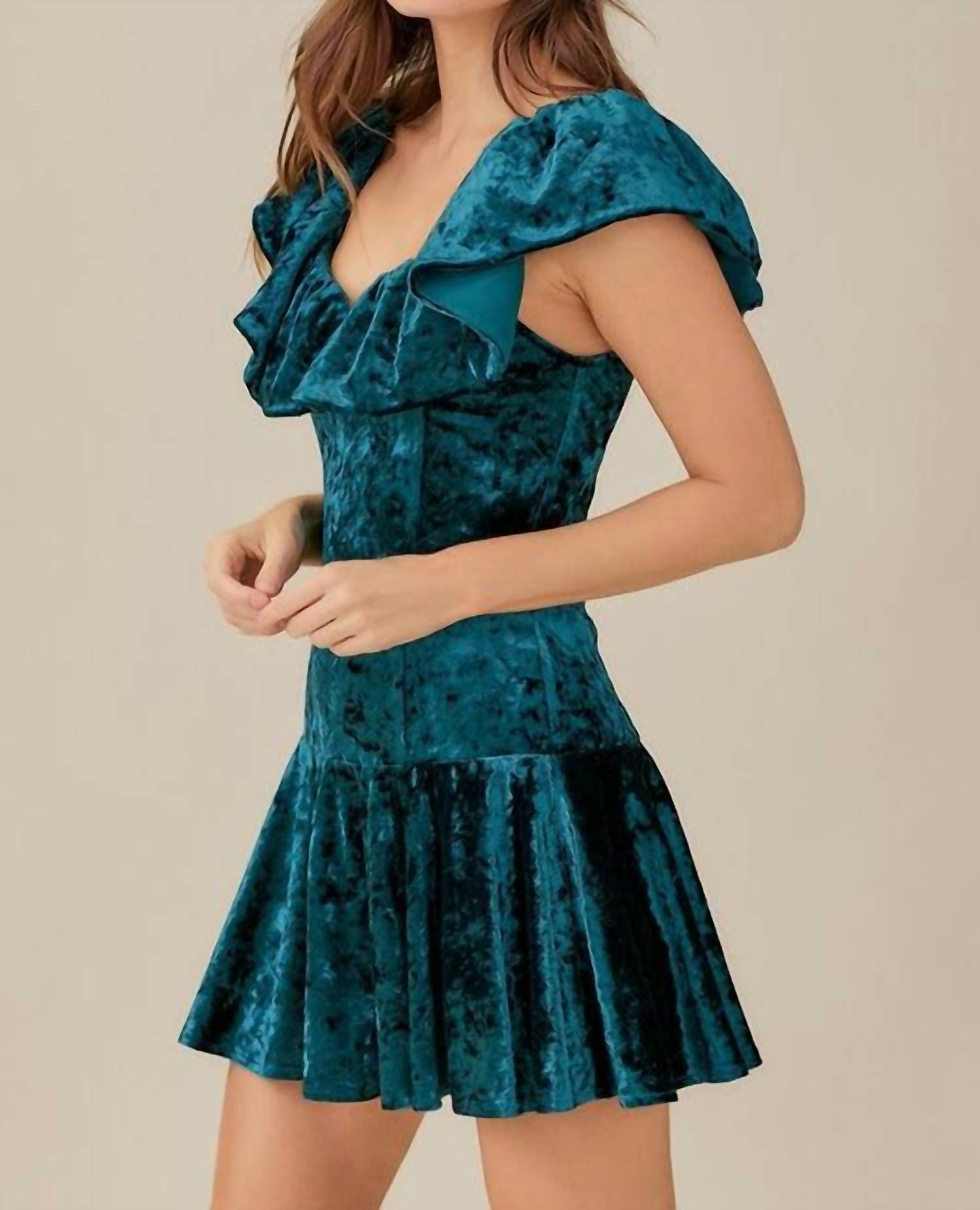 Mustard Seed - Ruffle Velvet Mini Dress