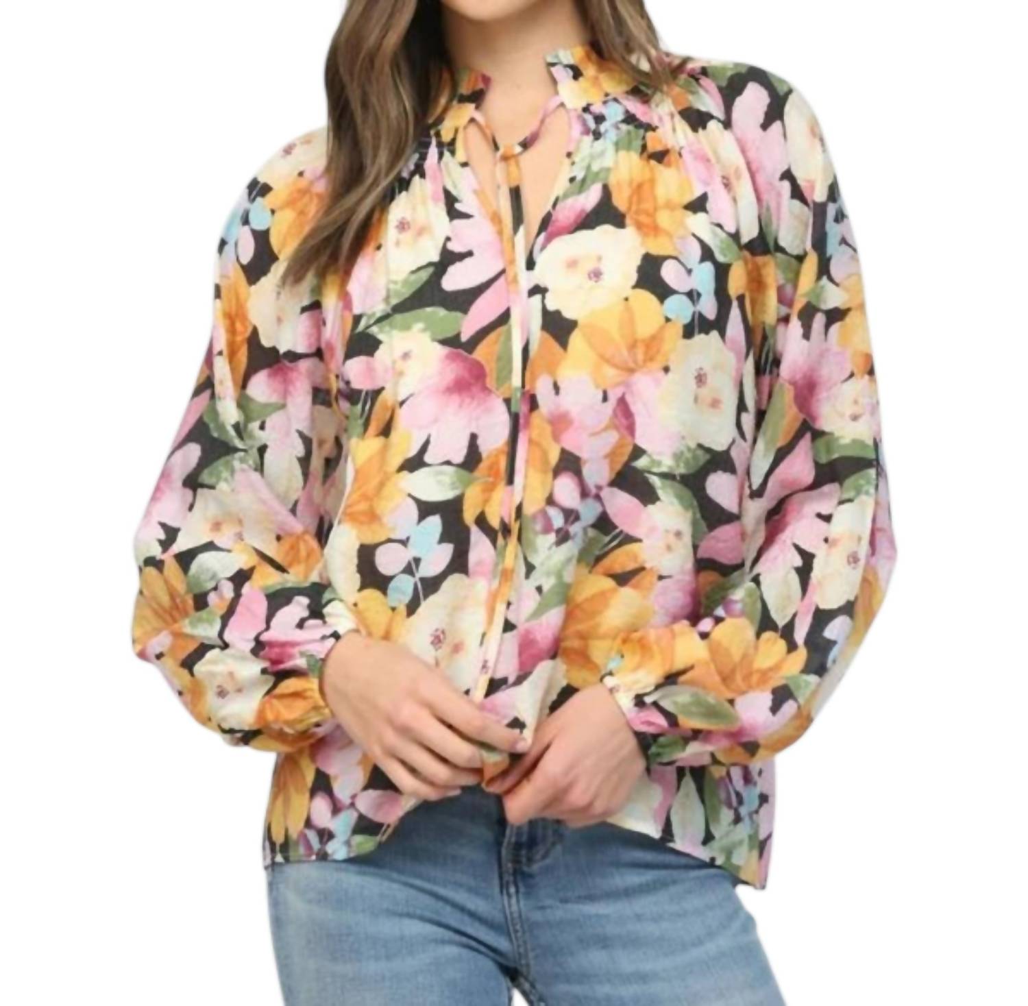 Fate - Nicole Floral Tie Neck Blouse