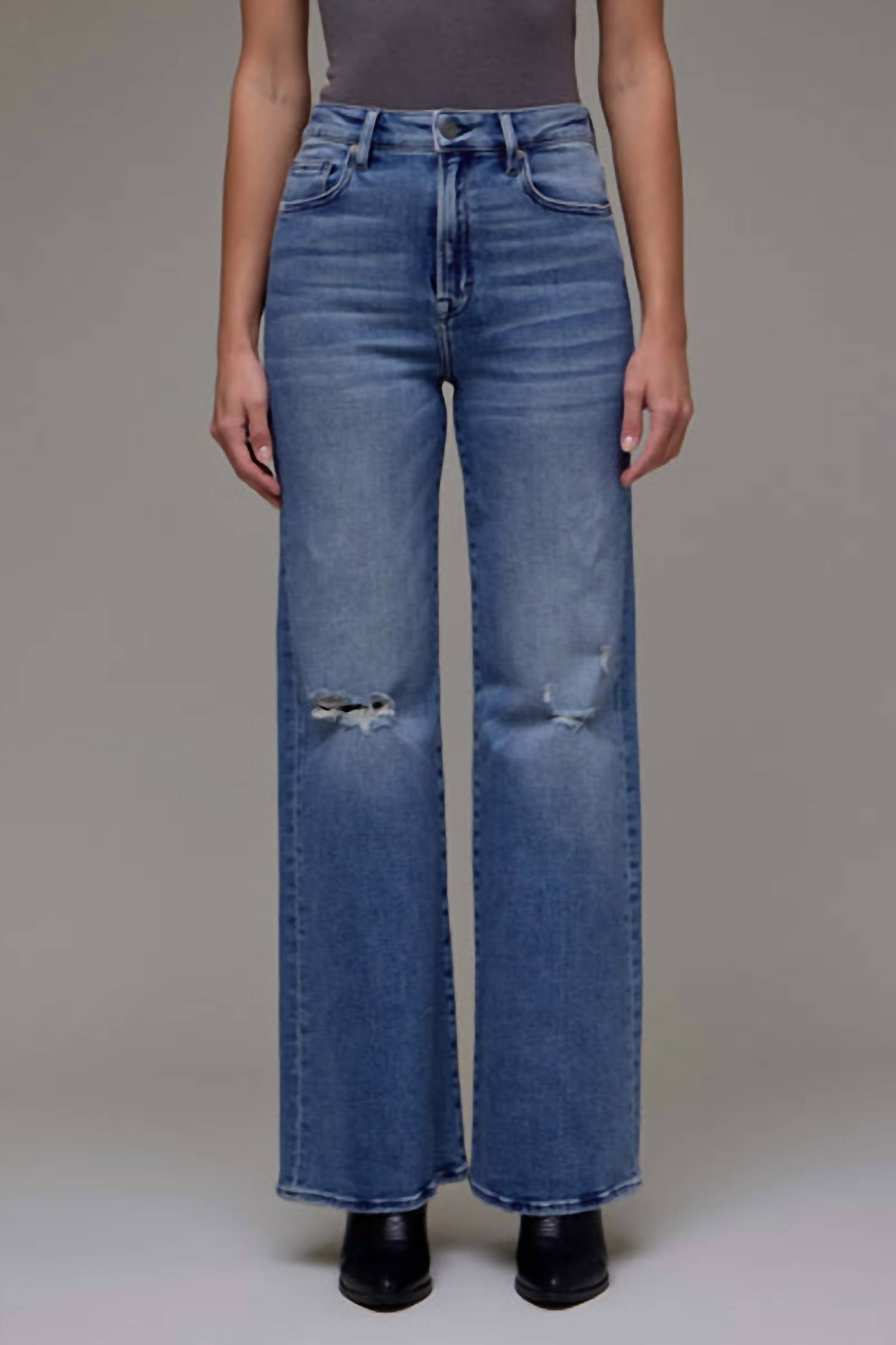 Hidden - Happi Knee Distressed High Rise Comfort Flare Jean