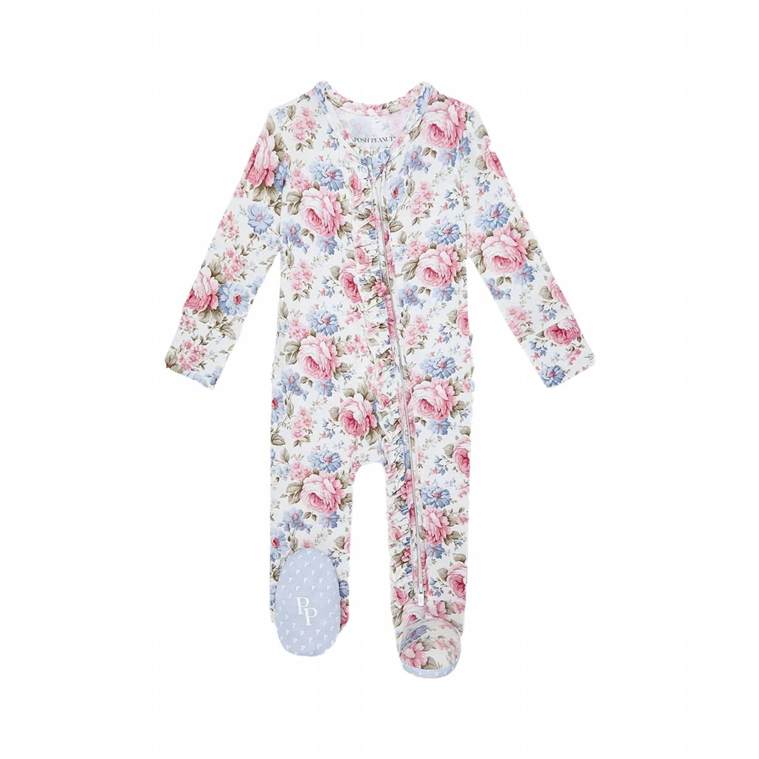 Posh Peanut - Baby Girls Ruffled Zippered Footie