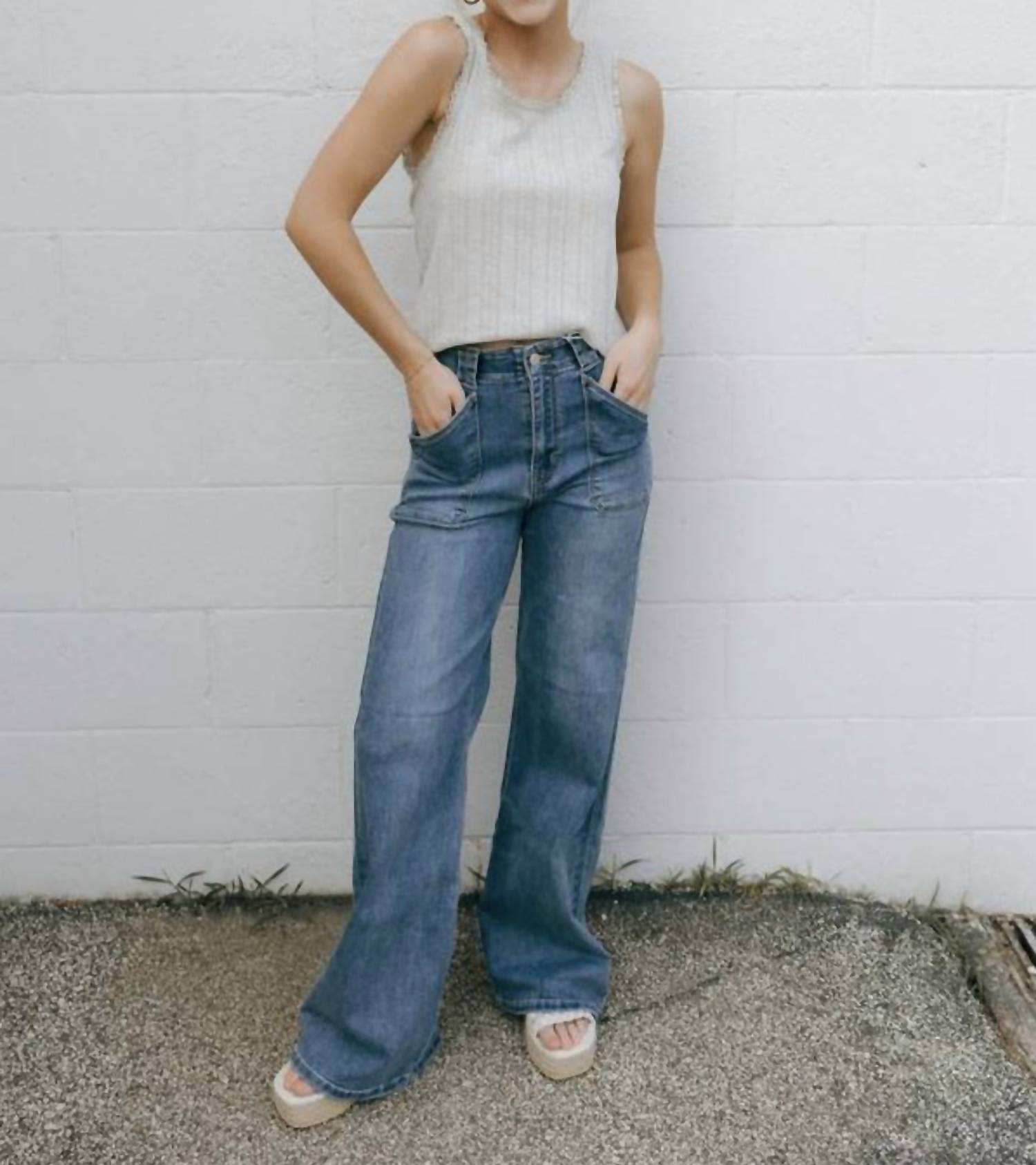 Just Black Denim - Patch Pocket Wide Leg Flare Jeans