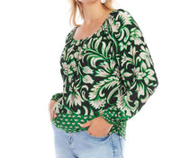 Karen Kane Barbara Border Print Top in green multi - women's blouse - detail view