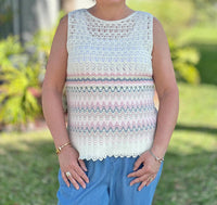 Charlie B - Striped Sleeveless Crochet Cotton Blend Top