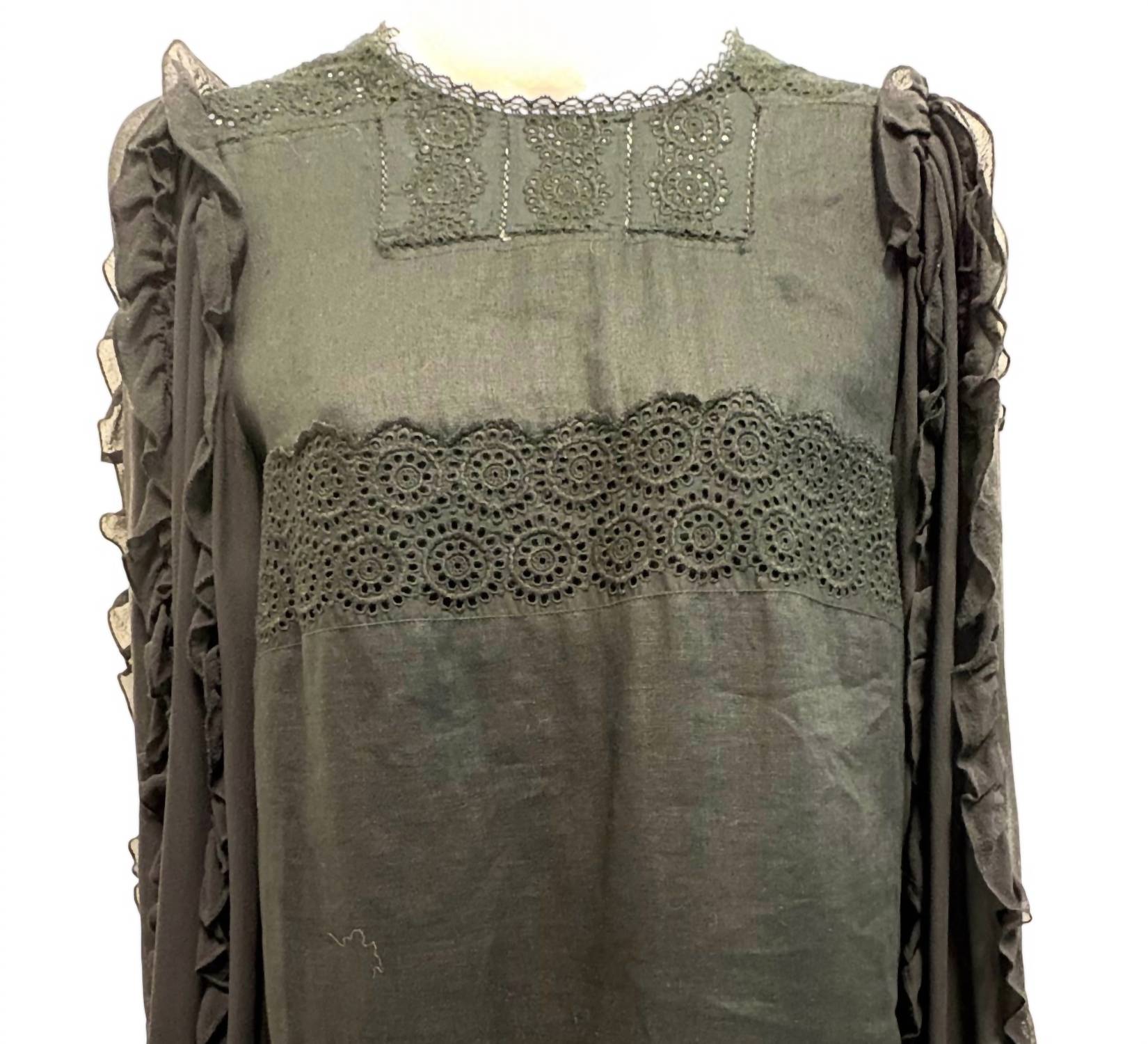 See By Chloe - Pre-loved Women's Ruffled Sleeve Lace Embroidered Linen Dress