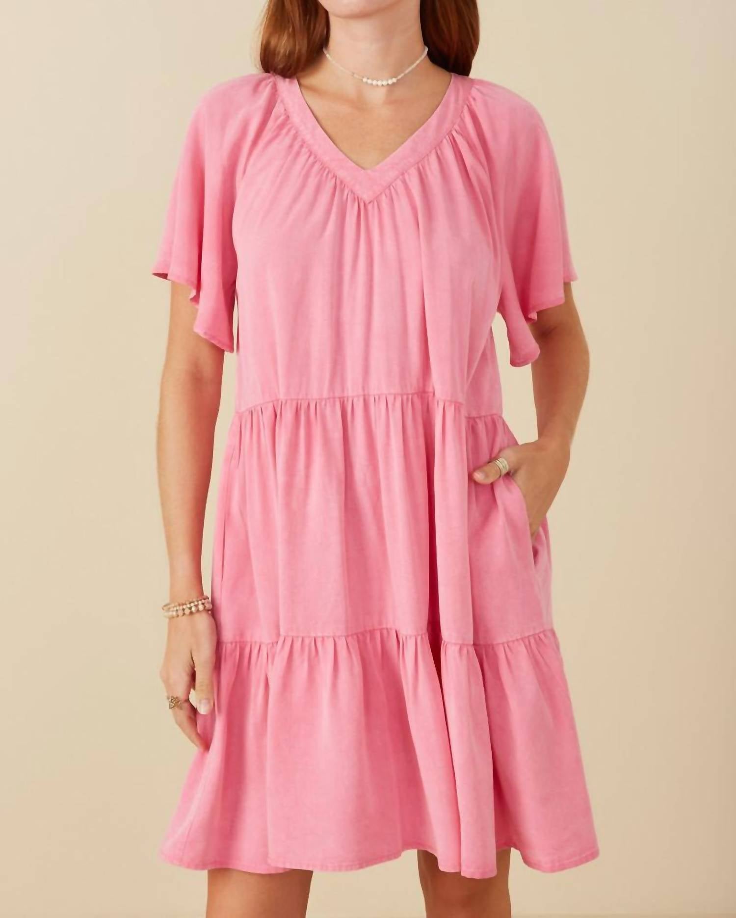 Hayden La - Tiered Tensel V-Neck Dress
