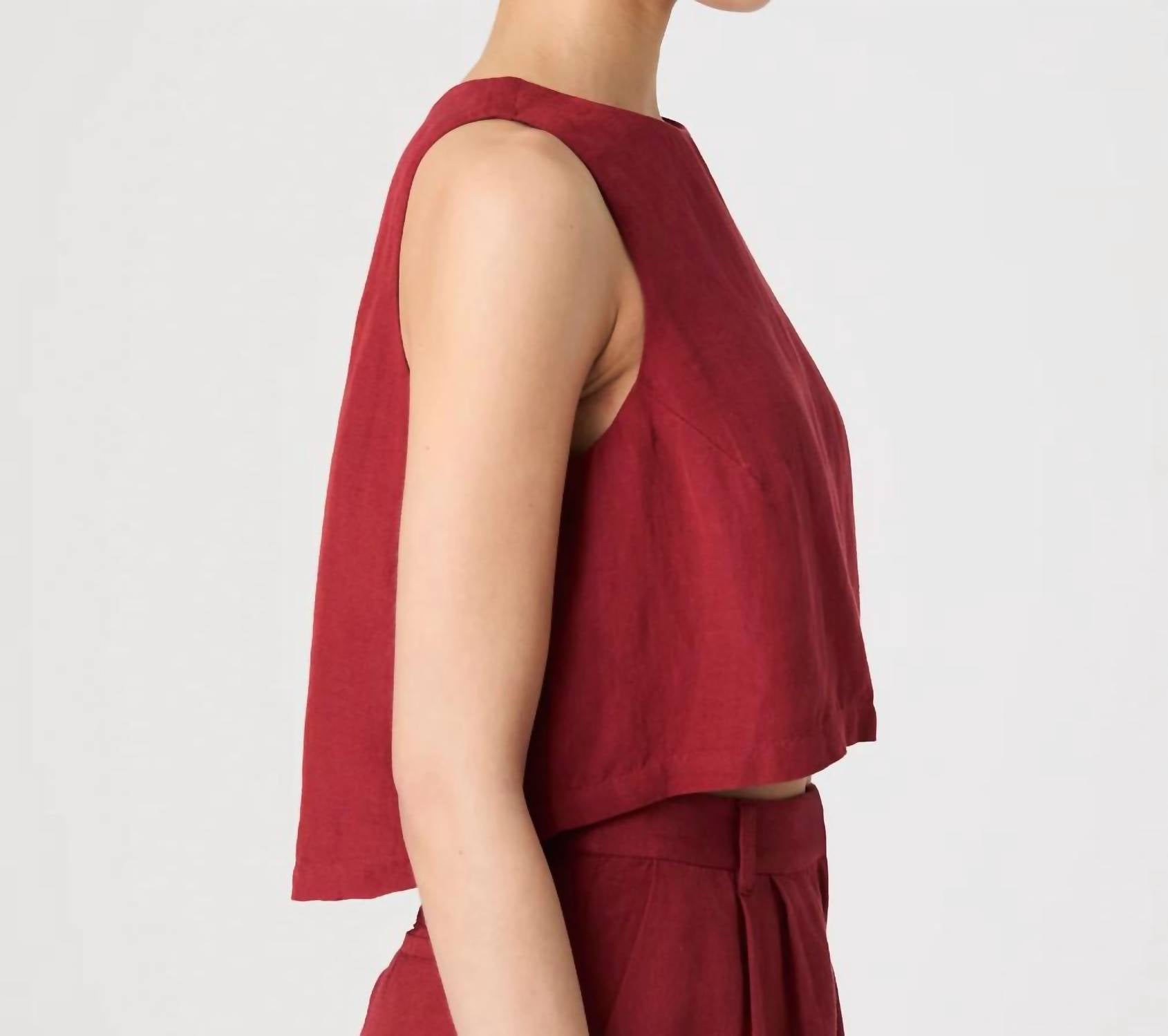 FRENCH CONNECTION Birdie Linen Shell Top in brick red 1 - women's shirt - detail view